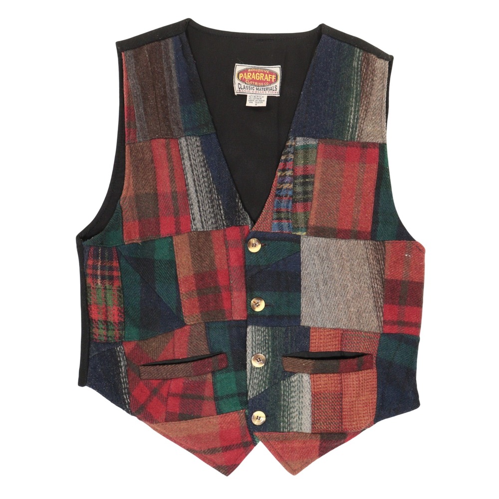 VTG Paragraff Patchwork Vest Men S Plaid Boho 90s Hippie Multicolor Retro